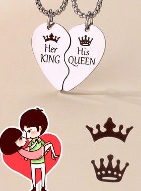 爱心拼接情侣项链二人一对双人轻奢小众高级感2人闺蜜姐妹吊坠女