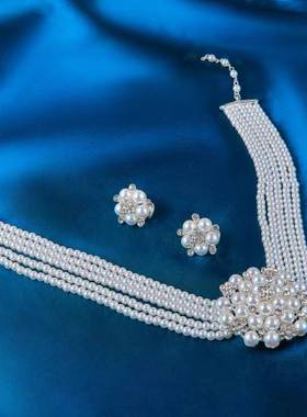 赫本风珍珠项链长款手套女经典黑色表演腔调晚宴旗袍礼服配饰烟杆