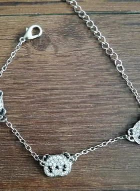 速发熊猫手链ins小众设计时尚潮流网红可爱萌熊猫脚链满钻手饰品