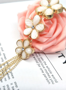 时尚梅花水晶宝石双多层长项链毛衣链植物花朵金银色镶嵌个性配饰