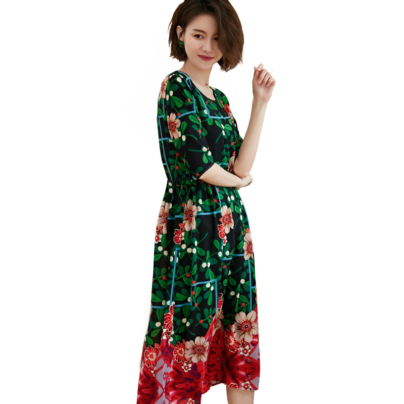 名人瑞裳2019新款夏印花雪纺流行 名人瑞裳连衣裙