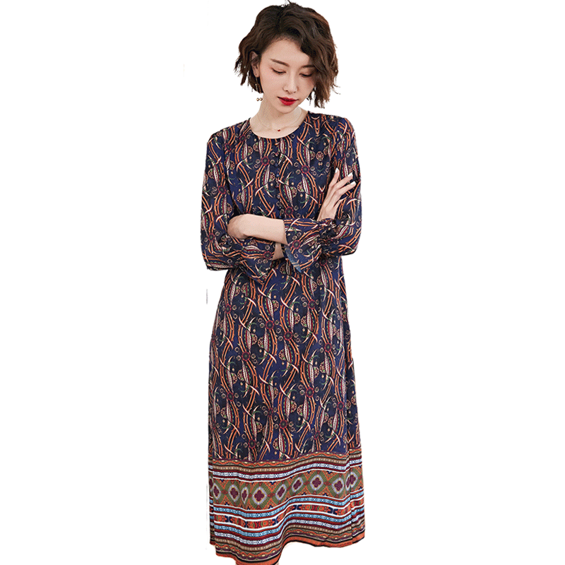 春装2019款女圆领中国风宽松连衣裙 名人瑞裳连衣裙