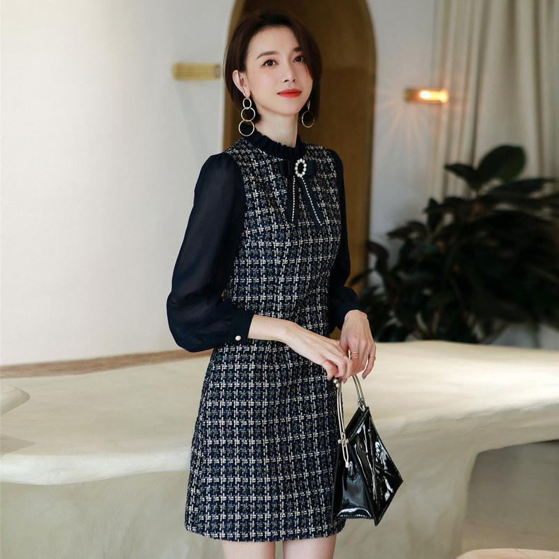 名人瑞裳春秋2019新款蝴蝶结连衣裙 名人瑞裳连衣裙