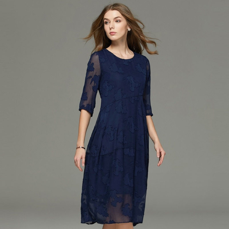 名人瑞裳2017夏装新款长款圆领提花 名人瑞裳连衣裙