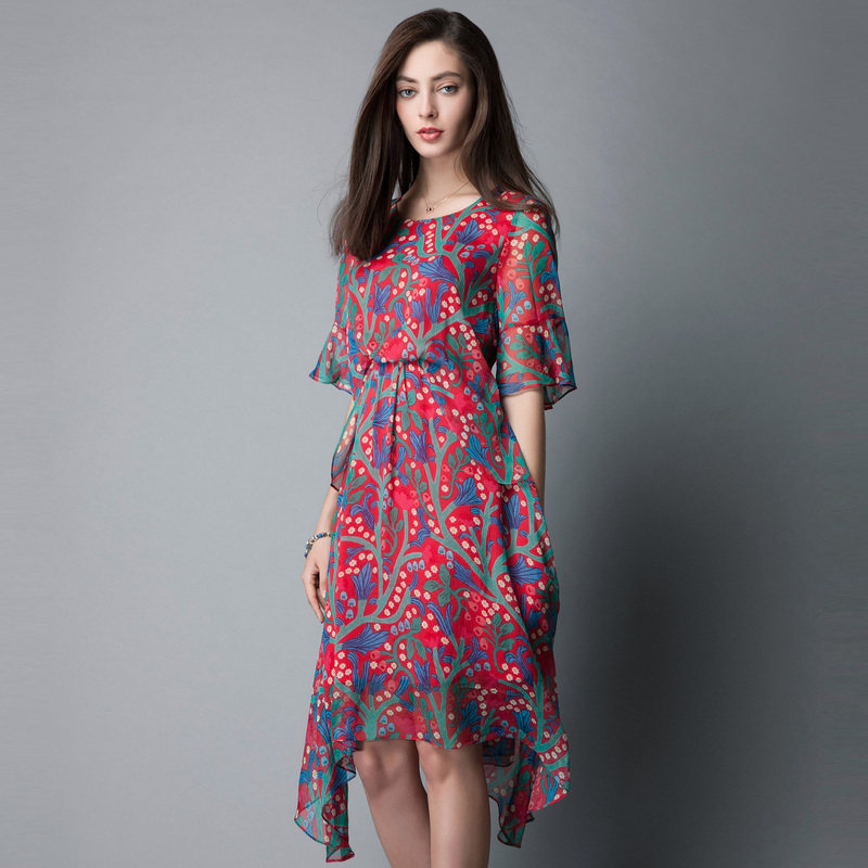 2017夏装新款名人瑞裳中长款圆领夏 名人瑞裳连衣裙