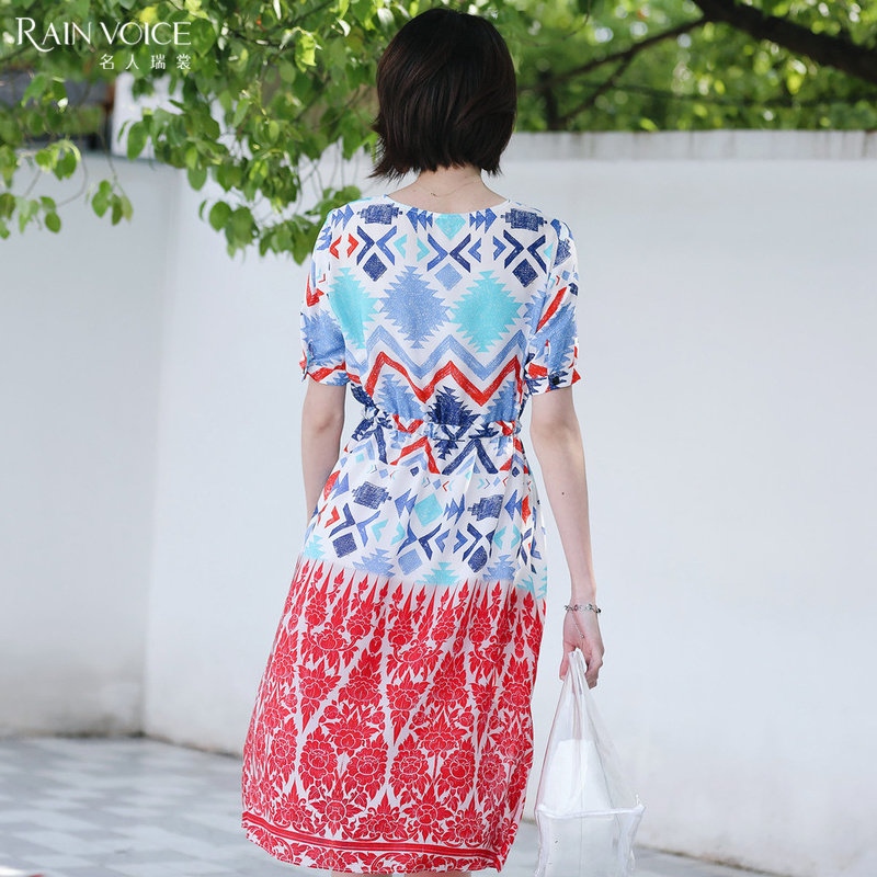 名人瑞裳2018新款夏季妈妈连衣裙 名人瑞裳连衣裙