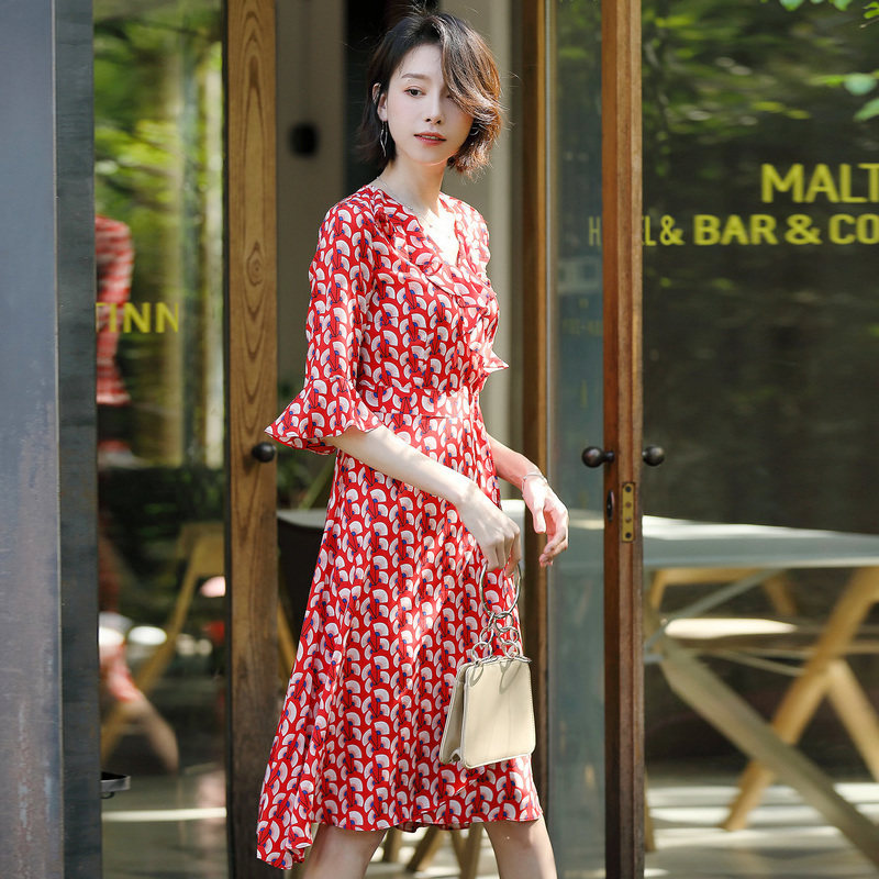 名人瑞裳小个子雪纺印花收腰裙子 名人瑞裳连衣裙