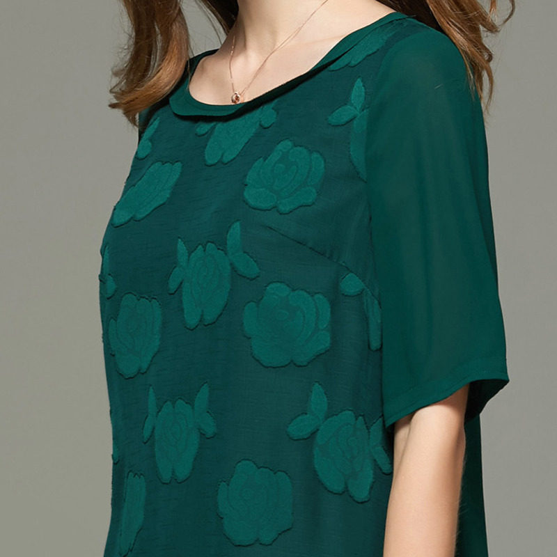 名人瑞裳2017圆领提花雪纺连衣裙 名人瑞裳连衣裙