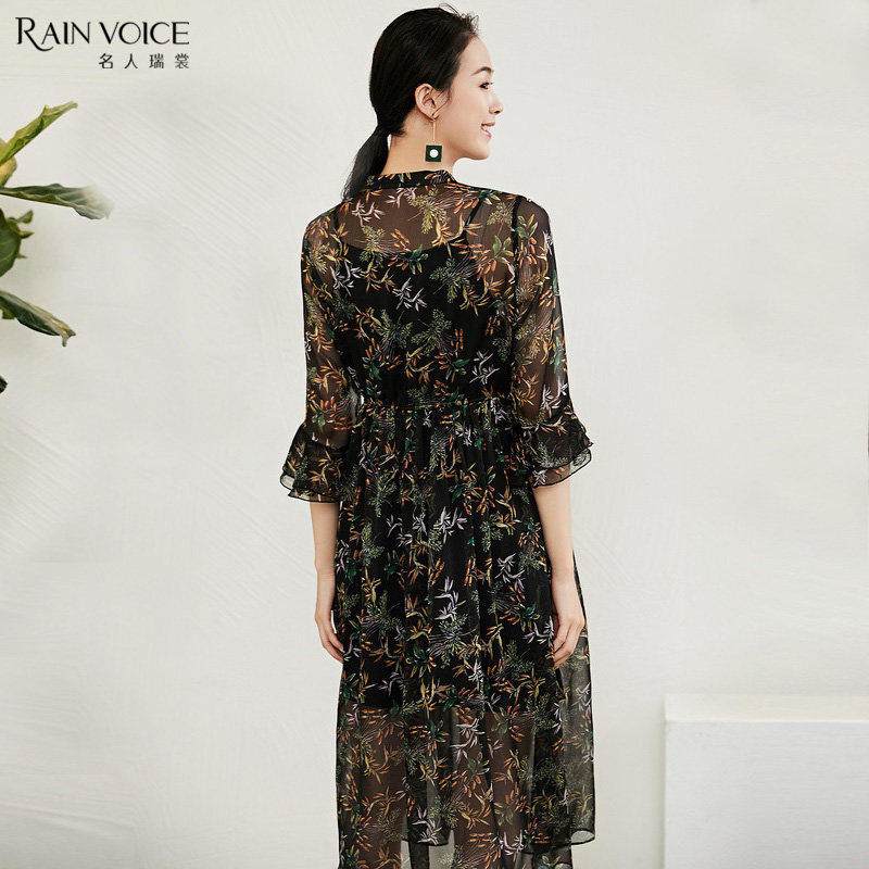 2018春季新款名人瑞裳ins雪纺长裙 名人瑞裳连衣裙