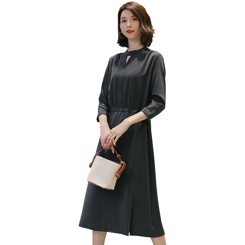 名人瑞裳2018秋新款女中长款连衣裙 名人瑞裳连衣裙