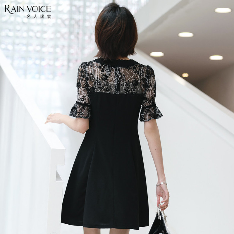 名人瑞裳2018短袖a字裙圆领连衣裙 名人瑞裳连衣裙