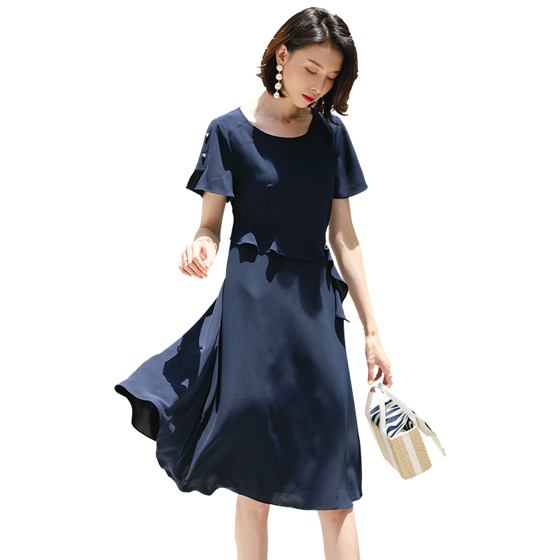 名人瑞裳2018夏季新款纯色收腰长裙 名人瑞裳连衣裙