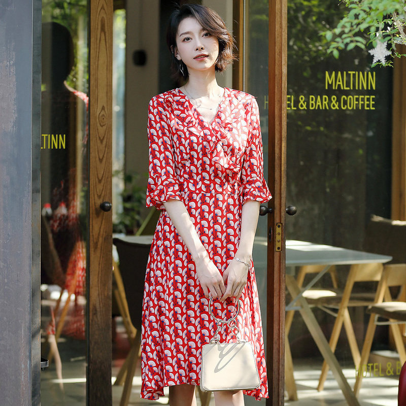 名人瑞裳小个子雪纺印花收腰裙子 名人瑞裳连衣裙