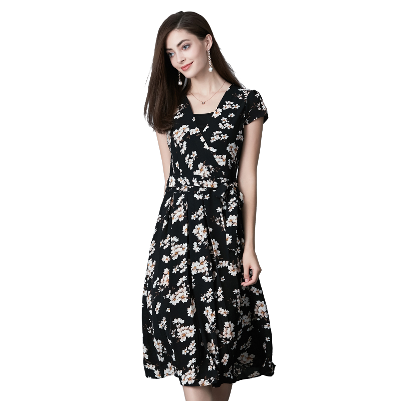 名人瑞裳2017 v领短袖 名人瑞裳连衣裙