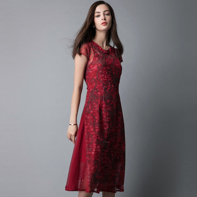 名人瑞裳夏装新款中式盘扣印花长裙 名人瑞裳连衣裙