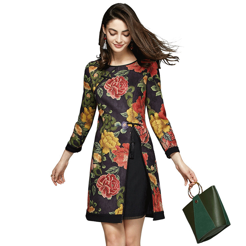 春装新款复古民族风名人瑞裳连衣裙 名人瑞裳连衣裙