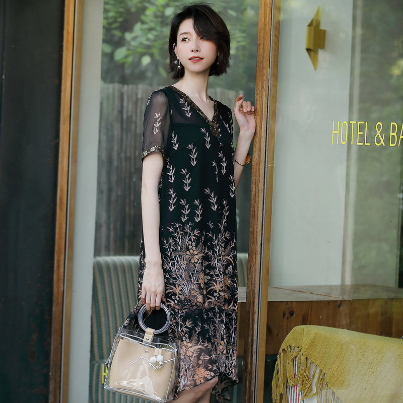 名人瑞裳2018夏新款雪纺碎花印花裙 名人瑞裳连衣裙