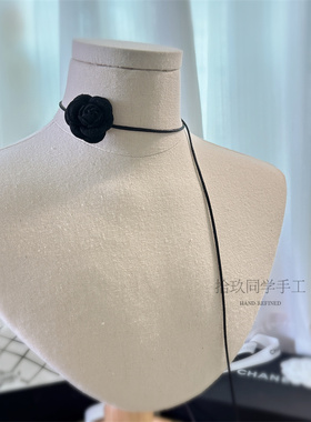 经典黑白山茶花项链choker