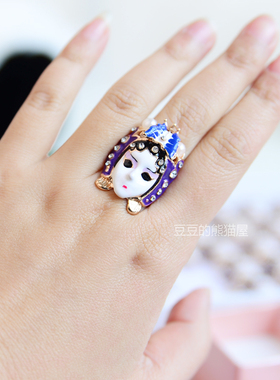 脸谱镶钻彩绘金属纪念品礼盒戒指