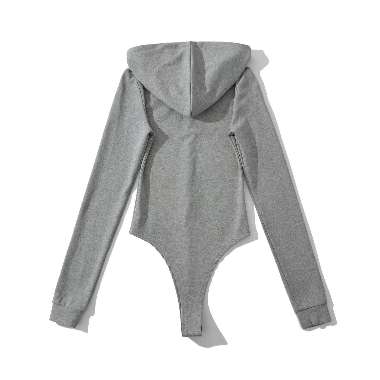 欧美风ins博主连帽长袖修身弹力女T恤连裆上衣隐形拉链连体打底衫,淘宝优惠券,粉丝福利购,淘宝优惠卷