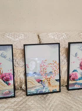 成品手工十字绣简约现代风三联画