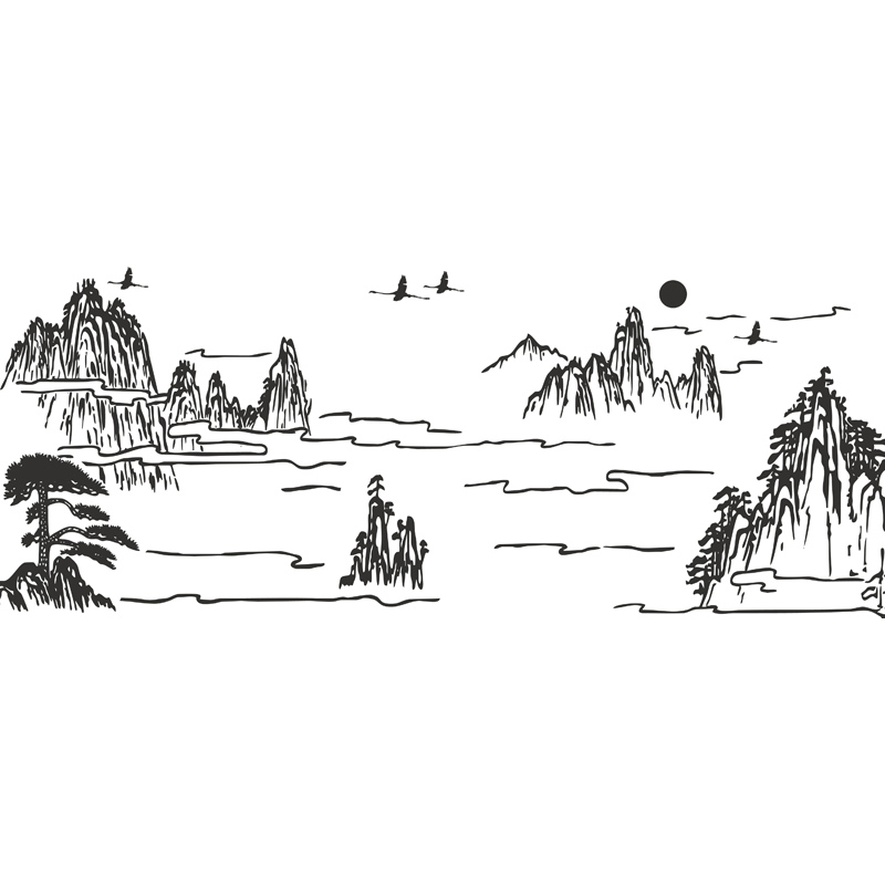 线描山水AI矢量素材线条山峰中国风山川河流风景白描图稿背景图片 - 图2