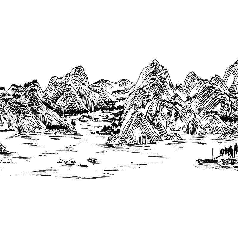 线描山水AI矢量素材线条山峰中国风山川河流风景白描图稿背景图片 - 图3