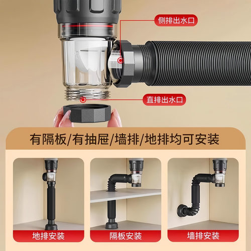 卫生间洗手盆下水管防臭全套装墙排洗脸池台盆面盆下水器排水软管 - 图1