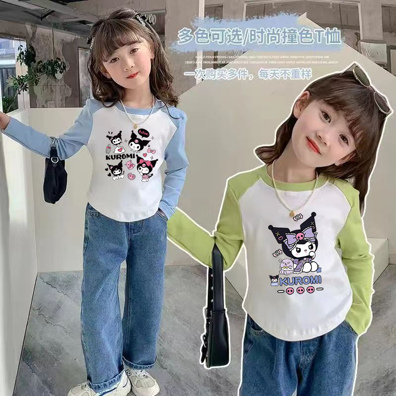 纯棉女童打底衫2025春秋装洋气长袖T恤儿童宝宝内搭修身短款上衣 - 图1