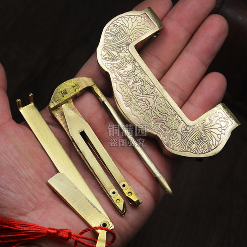 中式锁铸铜仿古锁老式锁元宝挂锁横开锁红木家具仿古铜锁 复古锁 - 图1