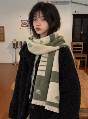 几何色块提花围巾女秋冬气质披肩