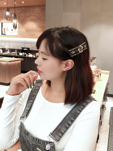 妃曼韩国网红气质复古小香风镶钻珍珠bb夹刘海发夹边夹少女发卡 - 图1