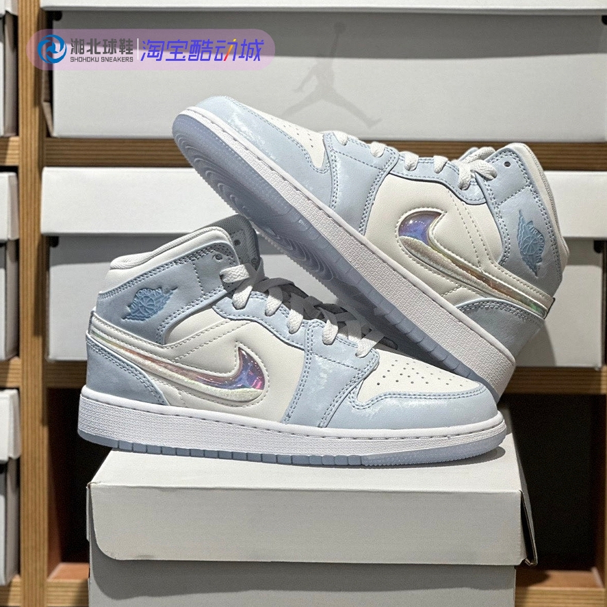 Air Jordan1 Mid SE 冰雪奇缘 防滑耐磨 篮球鞋 蓝色 FQ9117-400 - 图2