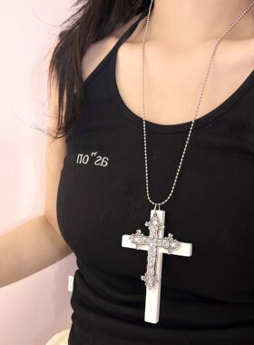 Y2K朋克暗黑几何形毛衣链亚文化复古项链哥特修女lolita配饰项链