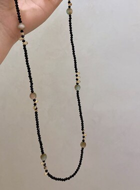 新中式国风手工串珠项链文艺少女风黑色颈链锁骨链