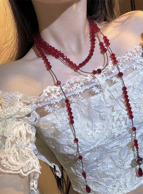 合金圆珠链女性水晶多层流苏项链