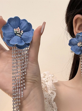 合金锁骨链女性闪钻牛仔花朵项链