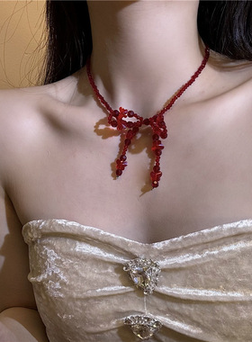 合金锁骨链女性水晶蝴蝶结项链