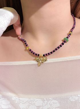 小狗串珠项链女款2025新款多巴胺锁骨链吊坠送女友礼物