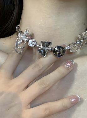 合金合金刀片链女性蝴蝶项链