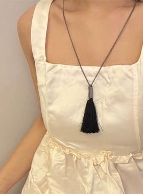 韩国车静媛同款毛刷子流苏项链女ins小众长款毛衣链配饰潮