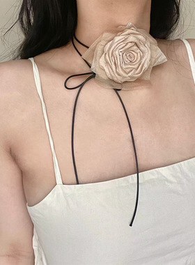 布料刀片链女性玫瑰花项圈项链