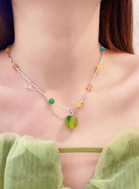 春夏多巴胺小清新青苹果串珠项链女小众少女风配饰