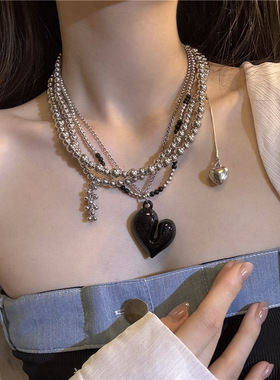 合金锁骨链女性爱心多层串珠项链