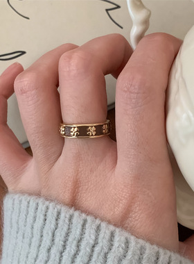 女性铜甜美红色滴釉花朵戒指