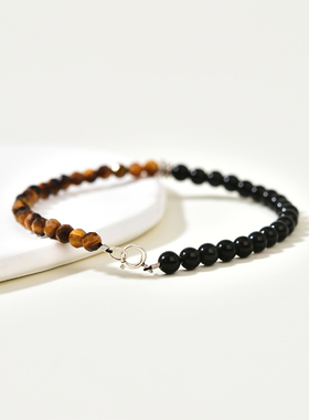 天然虎眼石黑曜石手链女黑色水晶极细天然水晶男ins小众设计