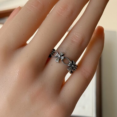 甜酷风做旧复古中性美式十字架小众设计感戒指开口可调节指环