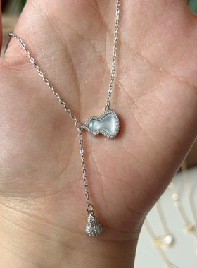 钛钢链条不掉色天然贝母片葫芦项链 福禄红色吊坠设计感锁骨链