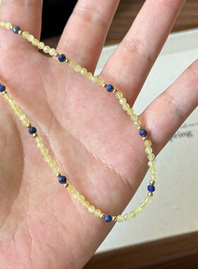 天然白水晶ins风串珠蓝色撞色青金石锁骨链项链 叠戴高级感百搭