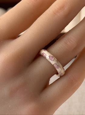 铜镀金中古白色滴釉系列撞色爱心十字架开口可调节戒指指环